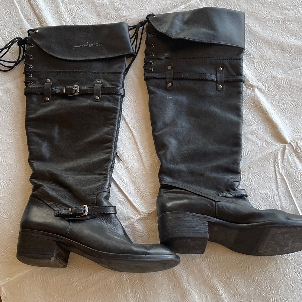 BCBGenetation black knee high biker boots. Size 7 fits like 71/2.